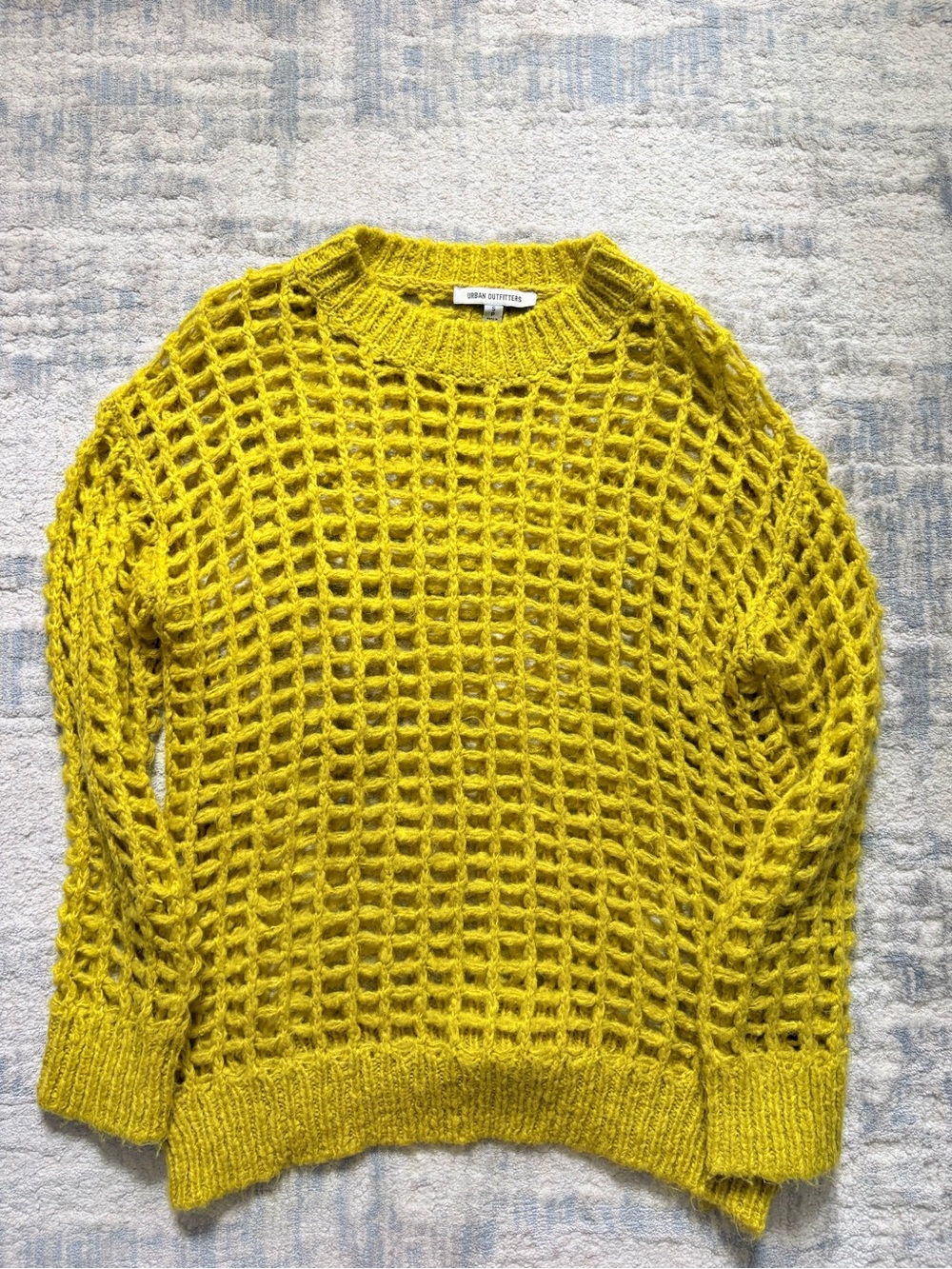 Urban Outfitters Bright Yellow Open-Weave Crewneck Sweater